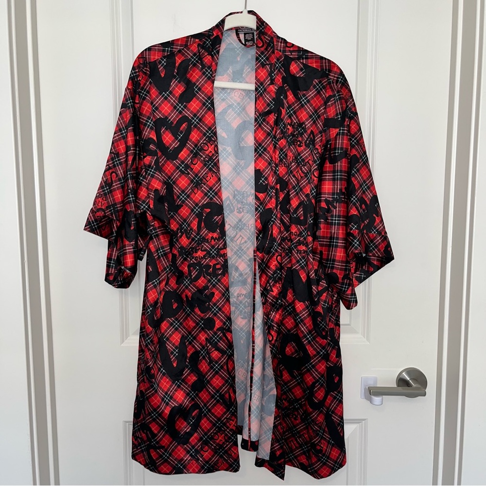 Victoria's Secret Red and Black Satin Kimono Robe - Picture 2 of 5